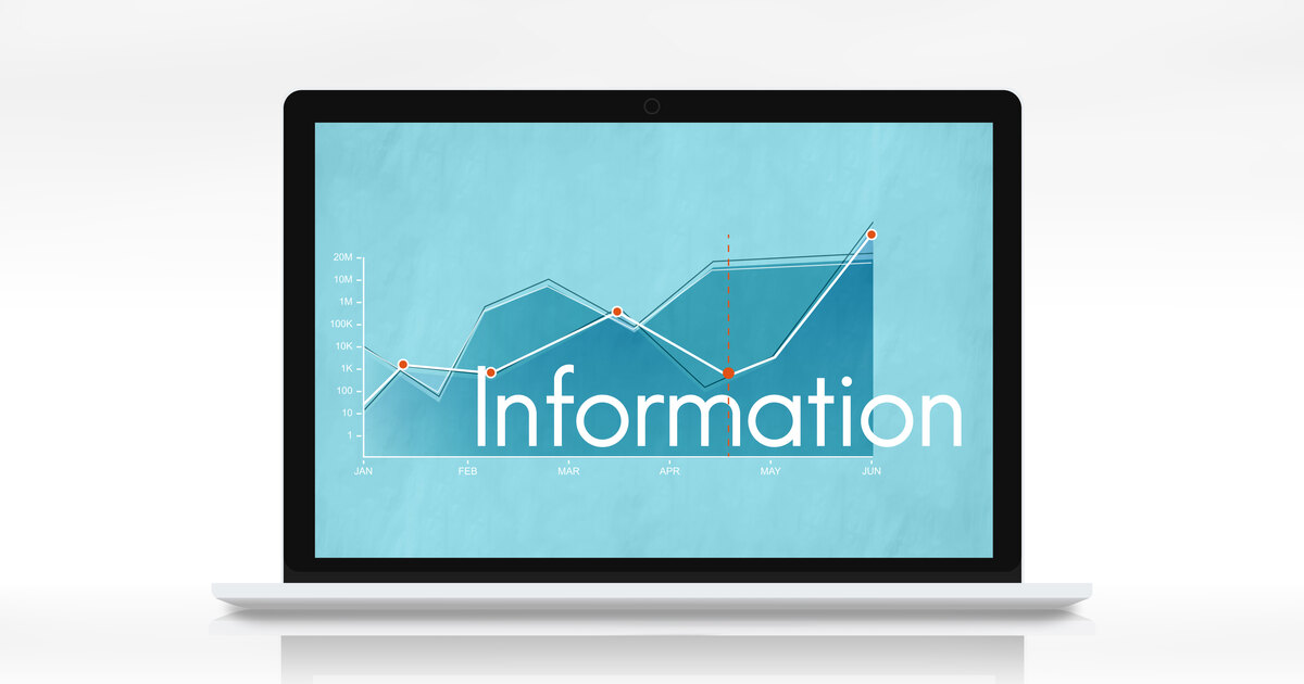 Laptop screen showing a fluctuating line graph with a marked data point, illustrating an uncertainty range